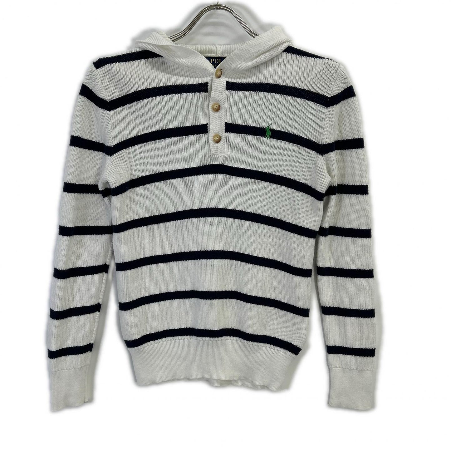 POLObyRalphLauren ポロラルフローレン ホワイト×ブルー ボーダー フーディー ニット トップス