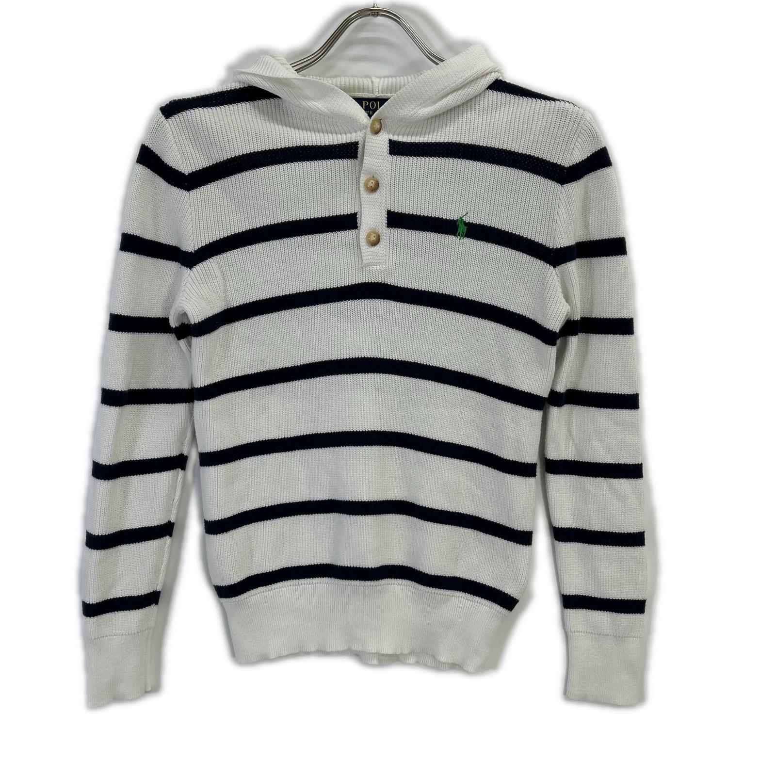 POLObyRalphLauren ポロラルフローレン ホワイト×ブルー ボーダー フーディー ニット トップス