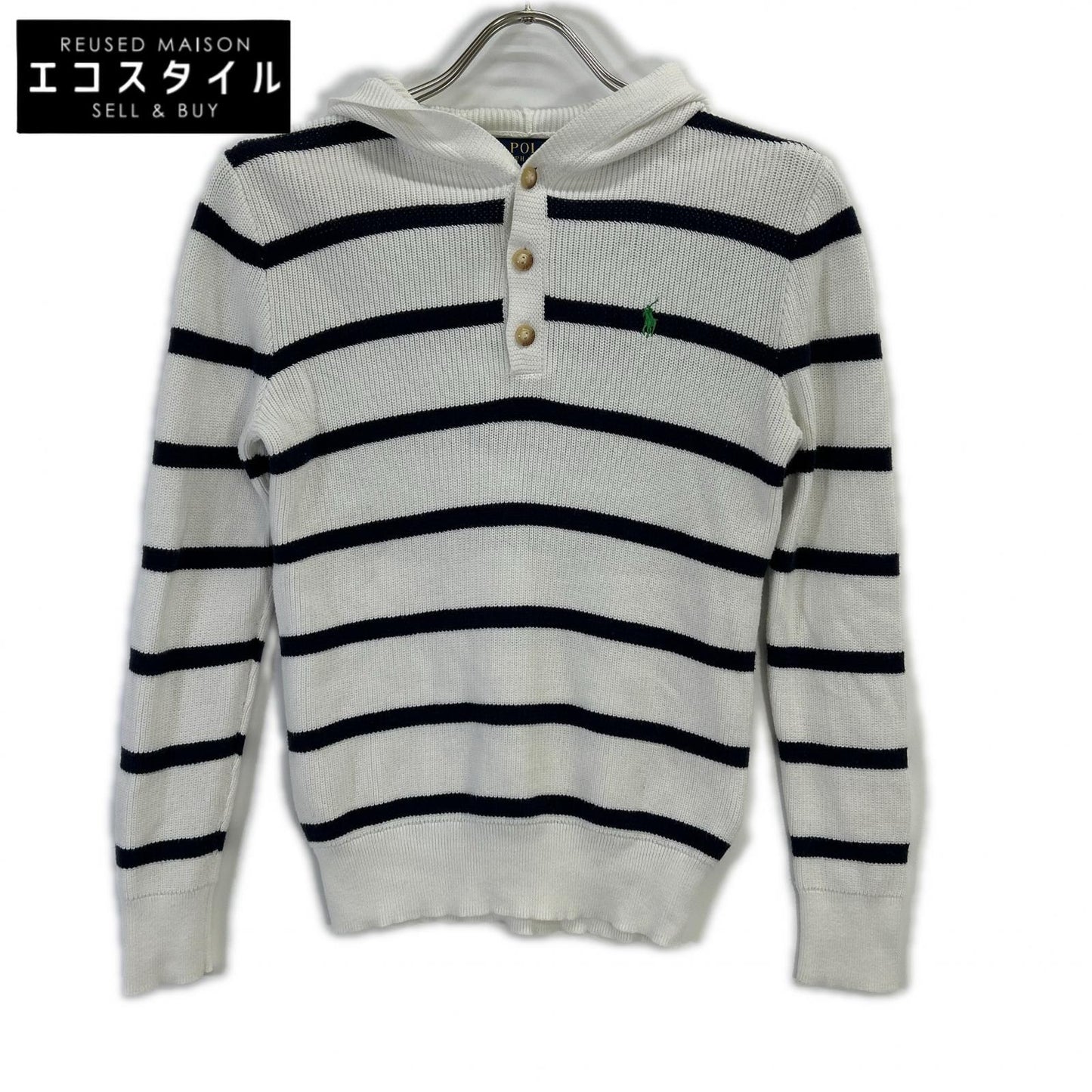 POLObyRalphLauren ポロラルフローレン ホワイト×ブルー ボーダー フーディー ニット トップス