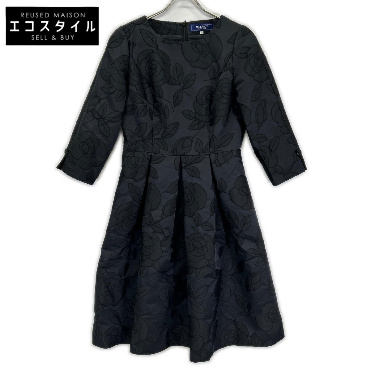 M'S GRACY M's Gracy 2023 Black chambray jacquard rose dress dress