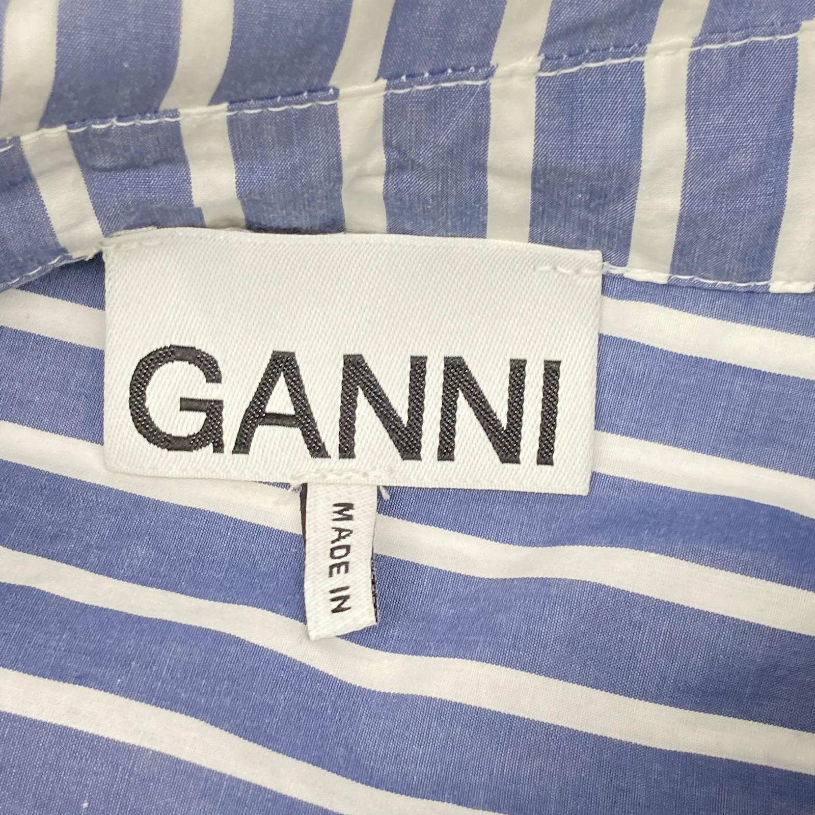 GANNI ガニー 6475 ブルー×ホワイト ストライプ 長袖シャツ トップス