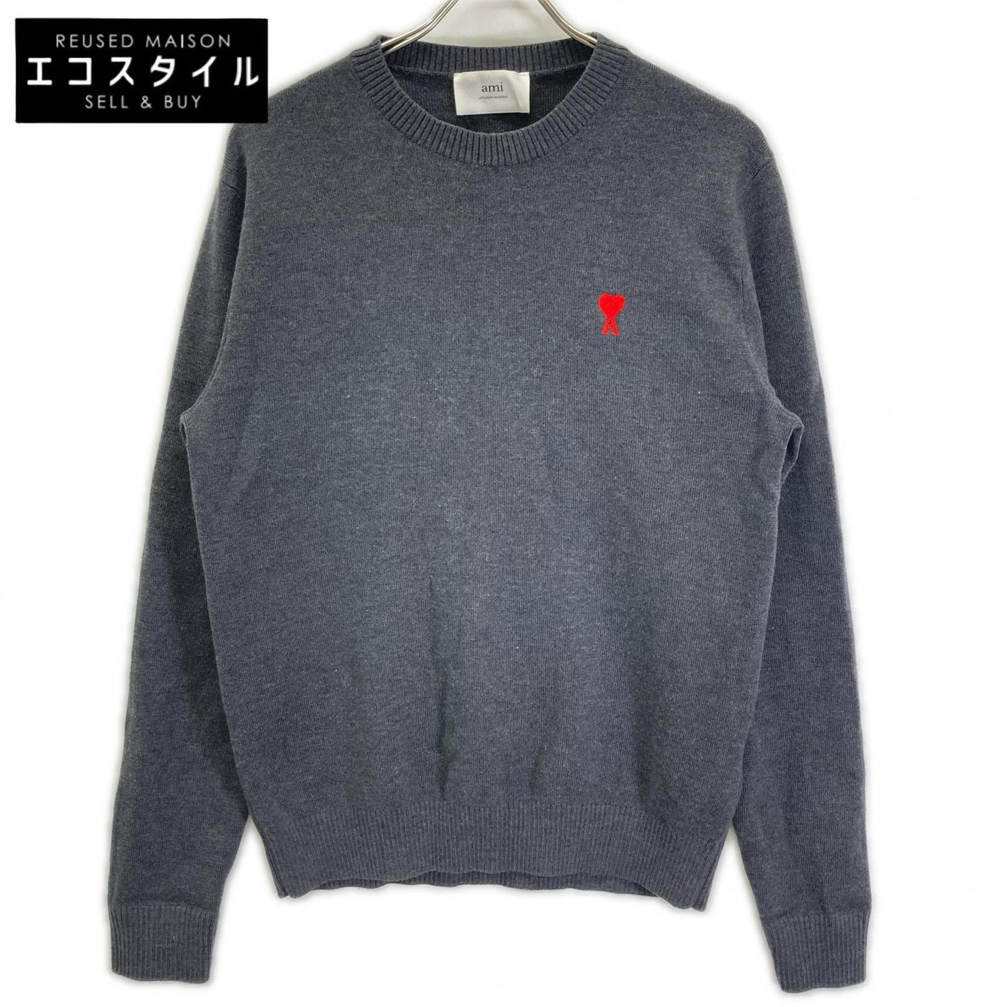 AMI Alexandre Mattiussi アミアレクサンドルマテュッシ HKS001.001 グレー ウール100 ami de coeur クルーネックセーター トップス