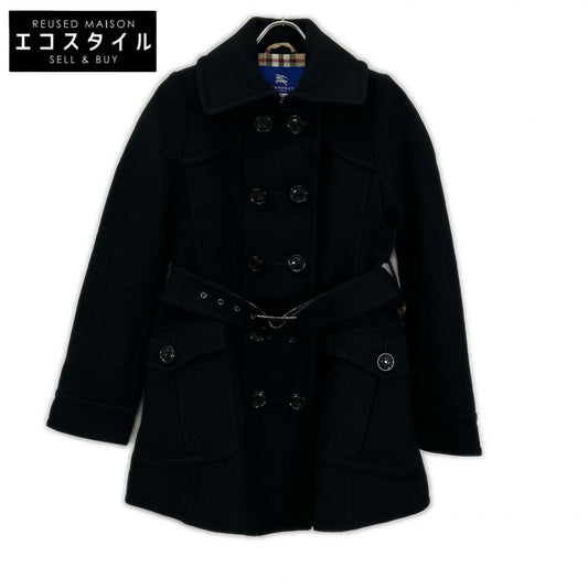 Burberry Blue Label バーバリーブルーレーベル ブラック ウール×アンゴラ ノバチェック ダブルボタン Aラインコート コート