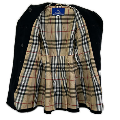 Burberry Blue Label バーバリーブルーレーベル ブラック ウール×アンゴラ ノバチェック ダブルボタン Aラインコート コート