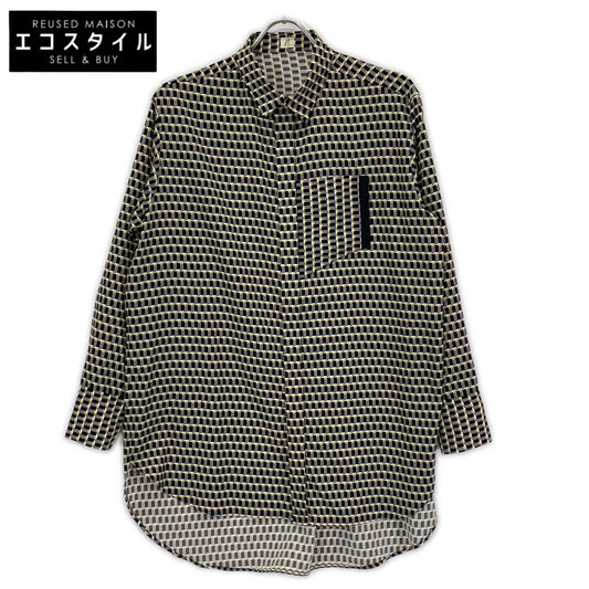 β brown all-over cube-print shirt top