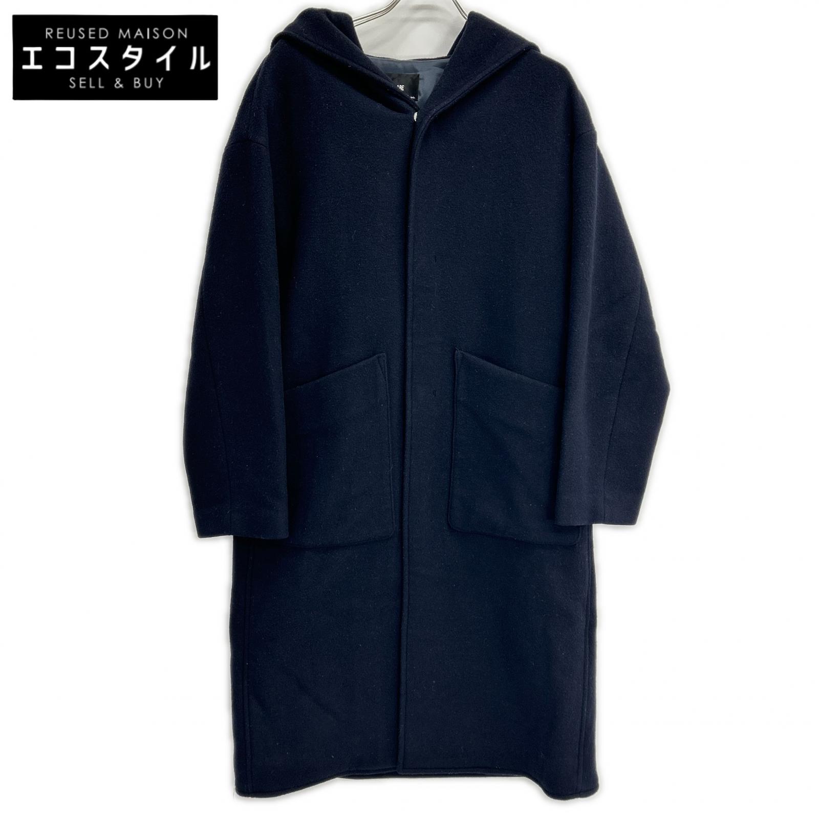 HARE ハレ ネイビー メルトンフーデッドロングコート コート