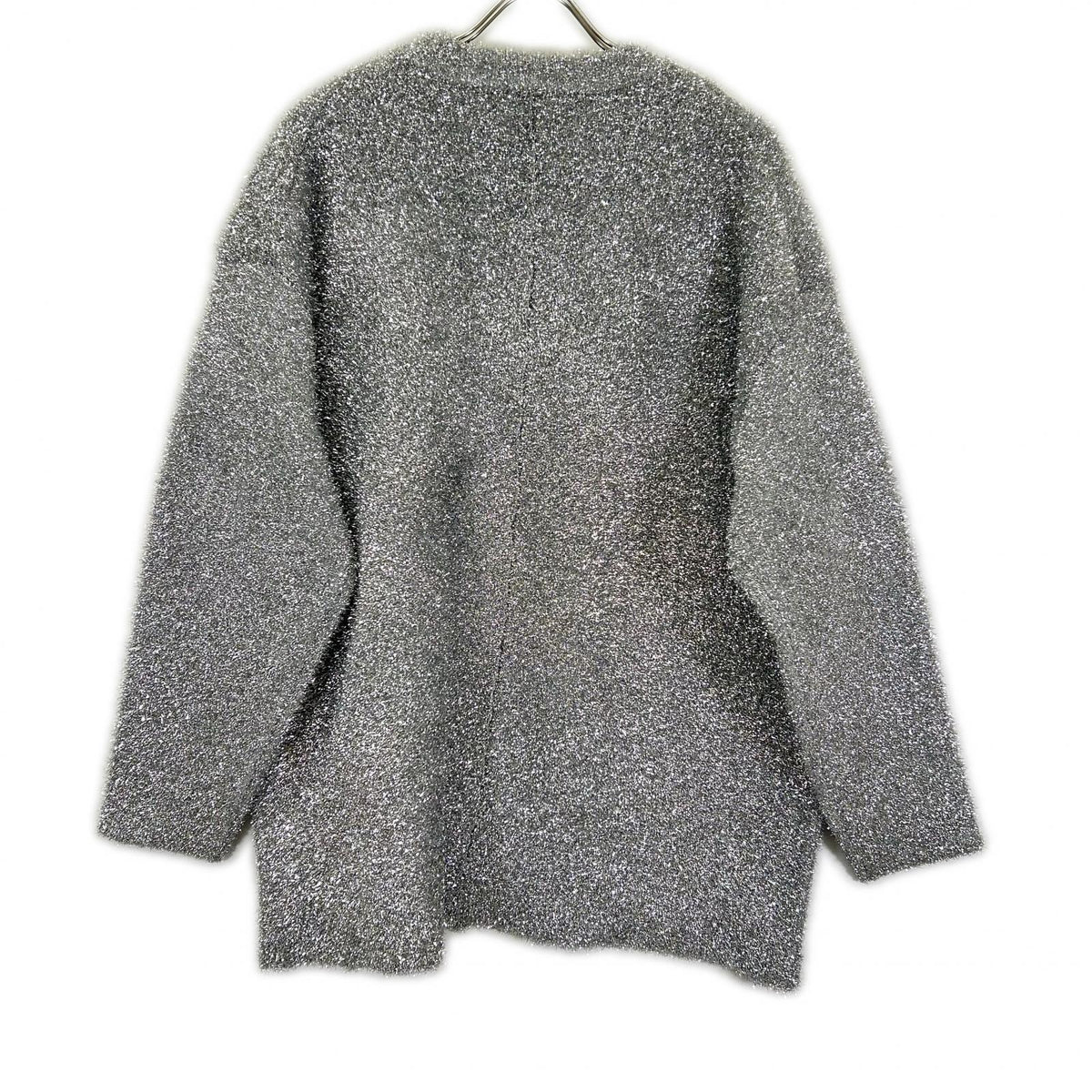 venit Venit VEK-7328-B Silver Metallic Shaggy Pullover Top