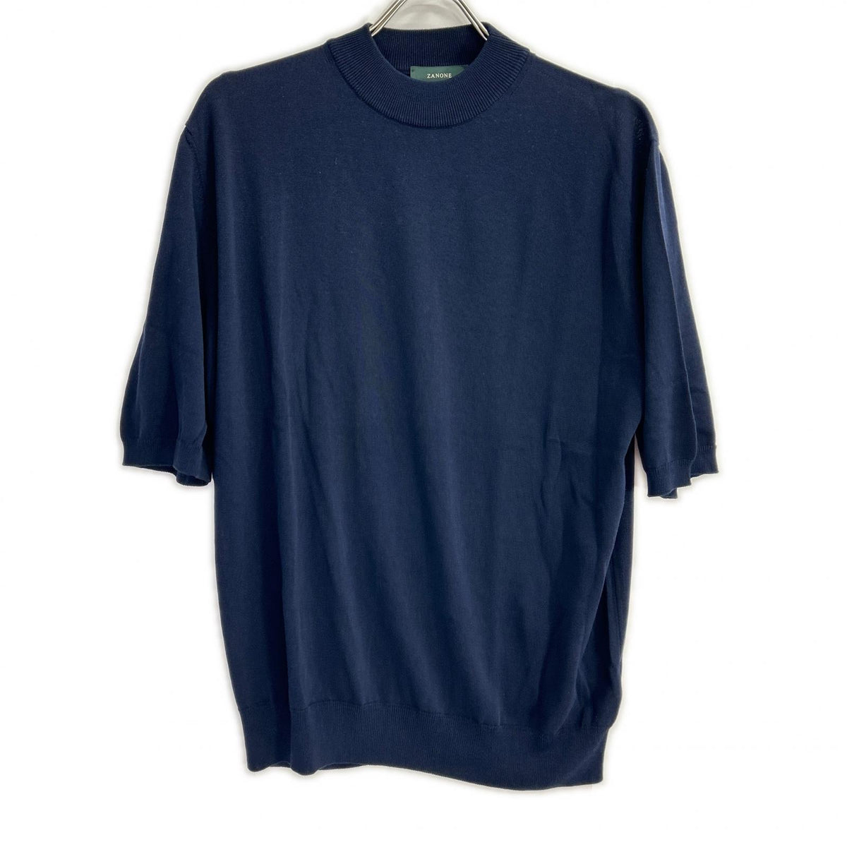 ZANONE ザノーネ 810118 ZY318 ネイビー ハイゲージ コットンクレープ モックネック 半袖 ニットTシャツ トップス