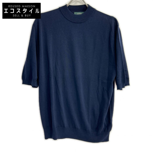 ZANONE ザノーネ 810118 ZY318 ネイビー ハイゲージ コットンクレープ モックネック 半袖 ニットTシャツ トップス