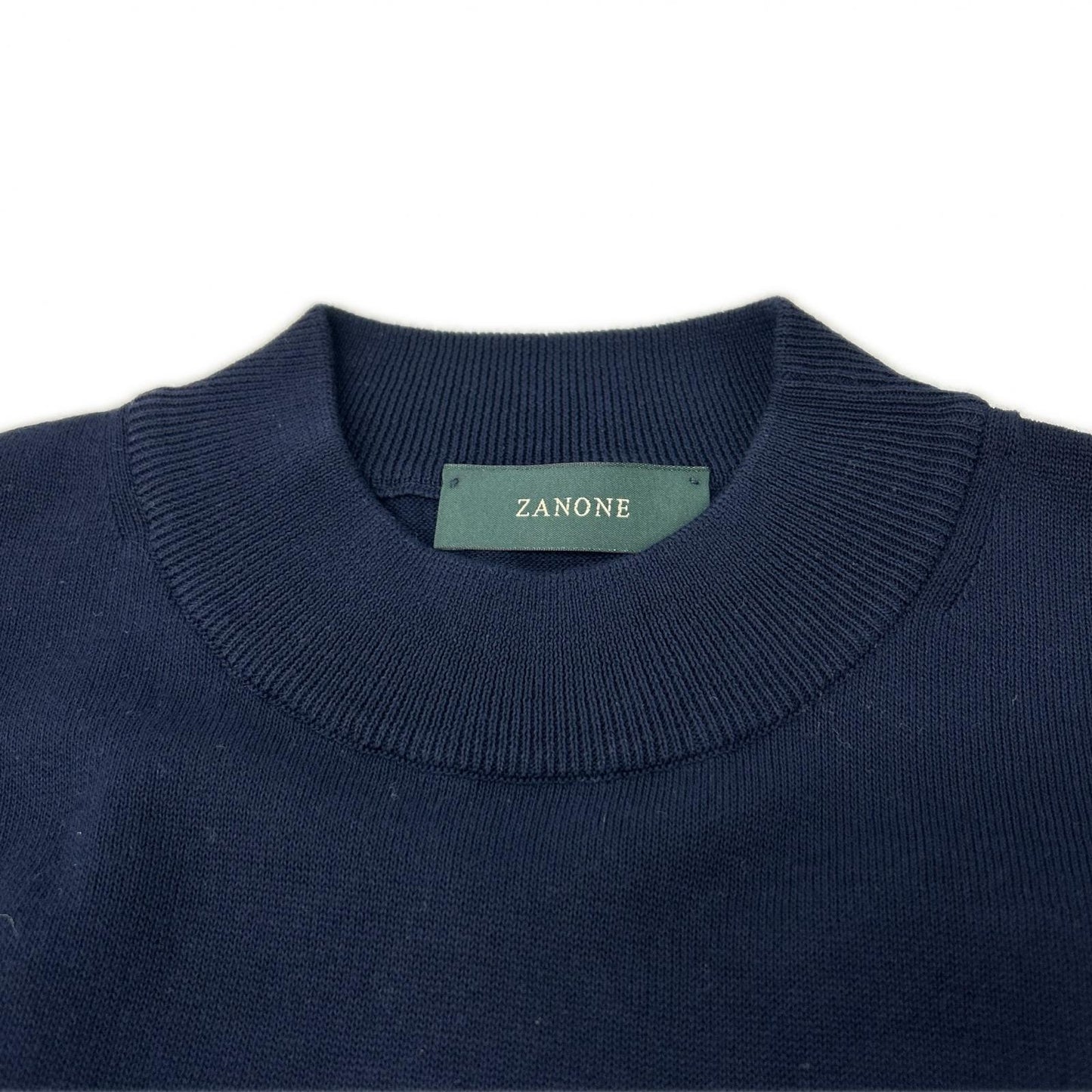 ZANONE ザノーネ 810118 ZY318 ネイビー ハイゲージ コットンクレープ モックネック 半袖 ニットTシャツ トップス
