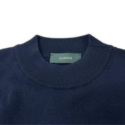 ZANONE ザノーネ 810118 ZY318 ネイビー ハイゲージ コットンクレープ モックネック 半袖 ニットTシャツ トップス