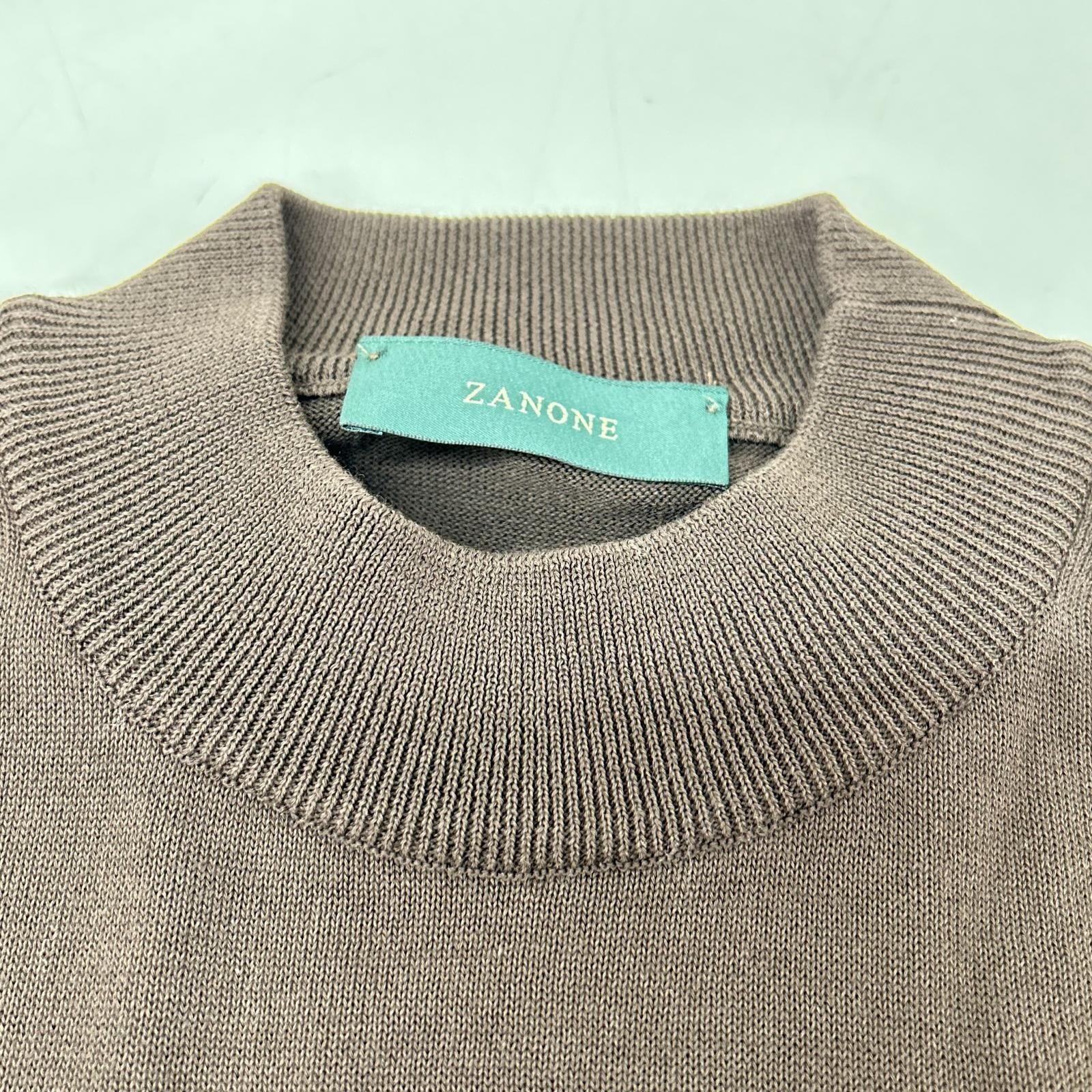 ZANONE ザノーネ 810118 ZY318 ブラウン ハイゲージ コットンクレープ モックネック 半袖 ニットTシャツ トップス