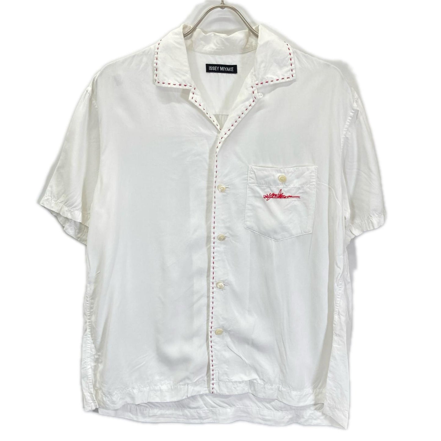 ISSEY MIYAKE イッセイミヤケ ME31FJ007 ホワイト ステッチ 開襟 半袖シャツ トップス