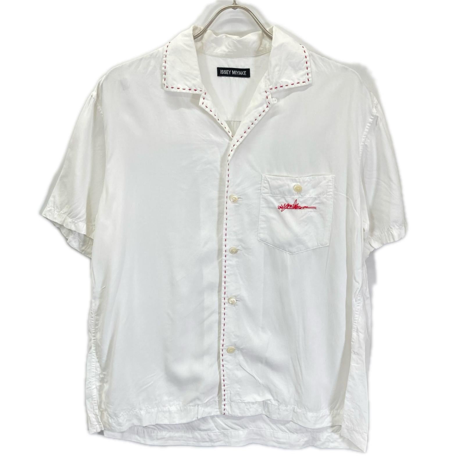 ISSEY MIYAKE イッセイミヤケ ME31FJ007 ホワイト ステッチ 開襟 半袖シャツ トップス