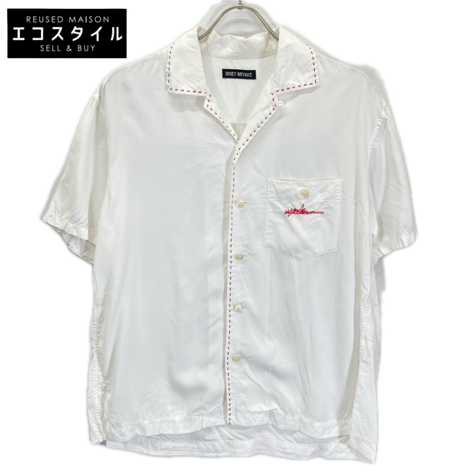 ISSEY MIYAKE イッセイミヤケ ME31FJ007 ホワイト ステッチ 開襟 半袖シャツ トップス