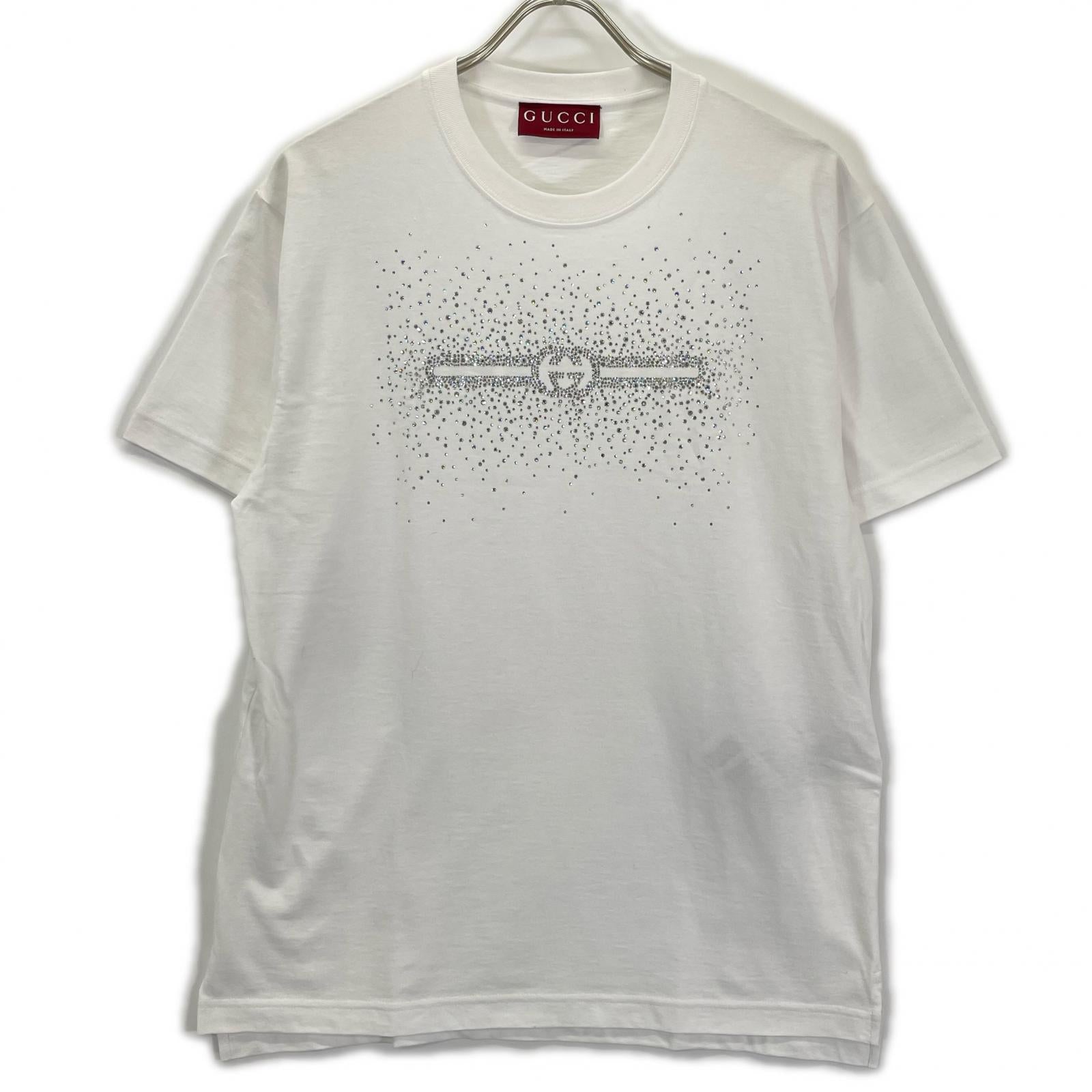 GUCCI グッチ 25SS ホワイト クリスタル装飾付き コットン 半袖Tシャツ トップス