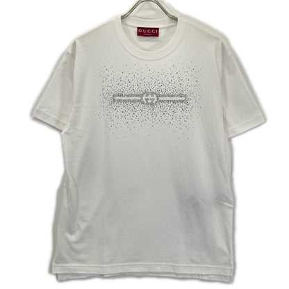 GUCCI グッチ 25SS ホワイト クリスタル装飾付き コットン 半袖Tシャツ トップス