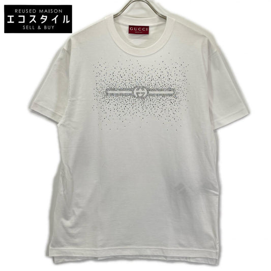 GUCCI グッチ 25SS ホワイト クリスタル装飾付き コットン 半袖Tシャツ トップス