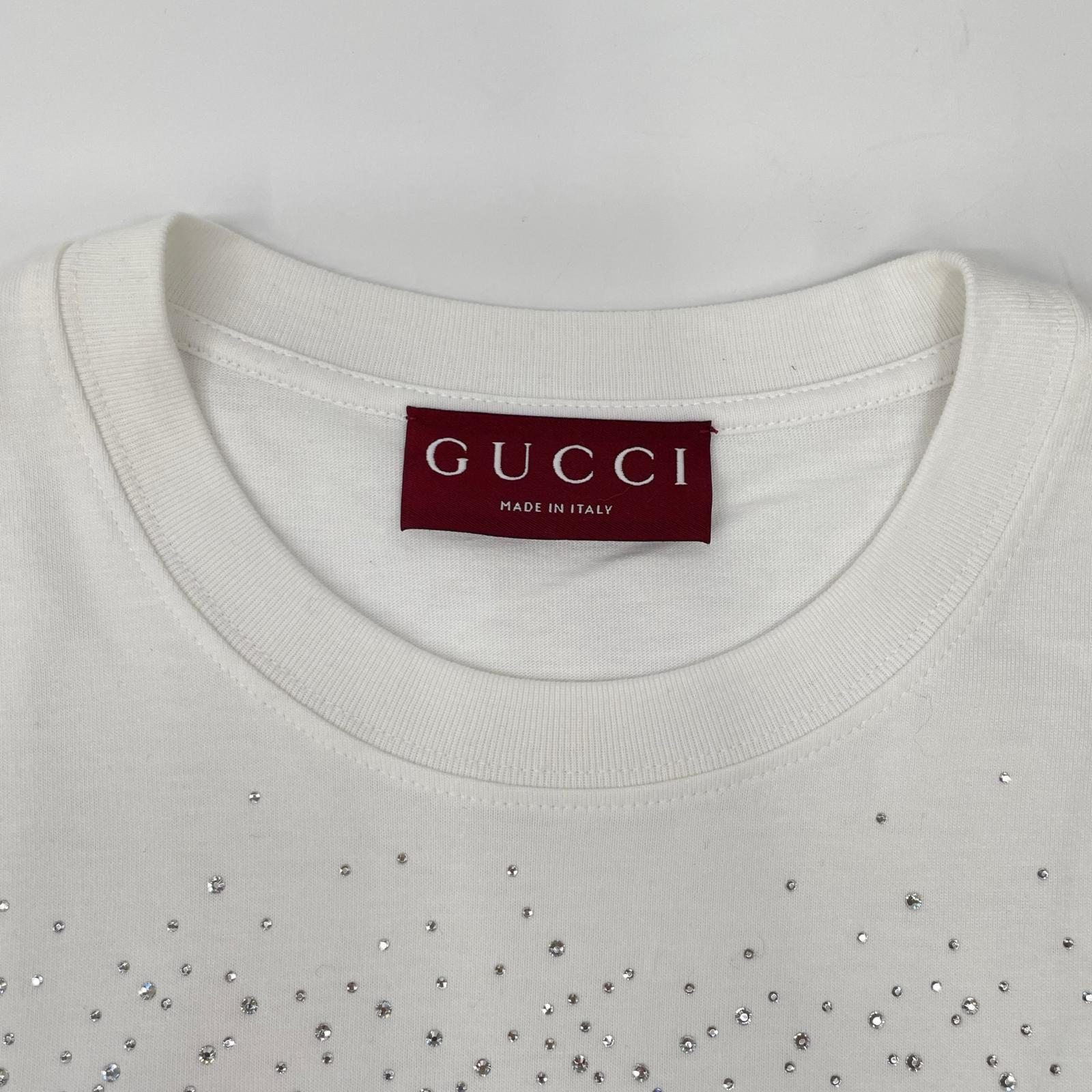 GUCCI グッチ 25SS ホワイト クリスタル装飾付き コットン 半袖Tシャツ トップス
