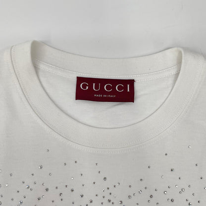 GUCCI グッチ 25SS ホワイト クリスタル装飾付き コットン 半袖Tシャツ トップス