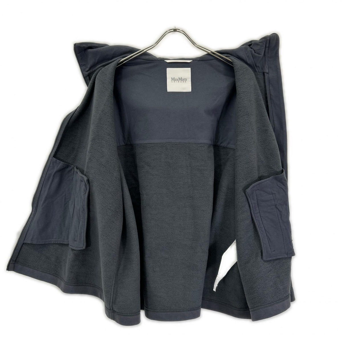 MAX MARA LEISURE Max Mara Leisure 39260316 gray zip-up fleece-lined hoodie with back logo