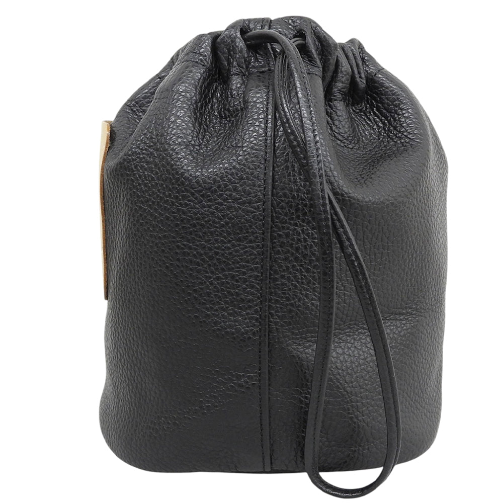 sai PARIS サイ 美品 ドローストリング バッグ ハンドバッグ レディース シュリンクレザー ブラック ハンドバッグ