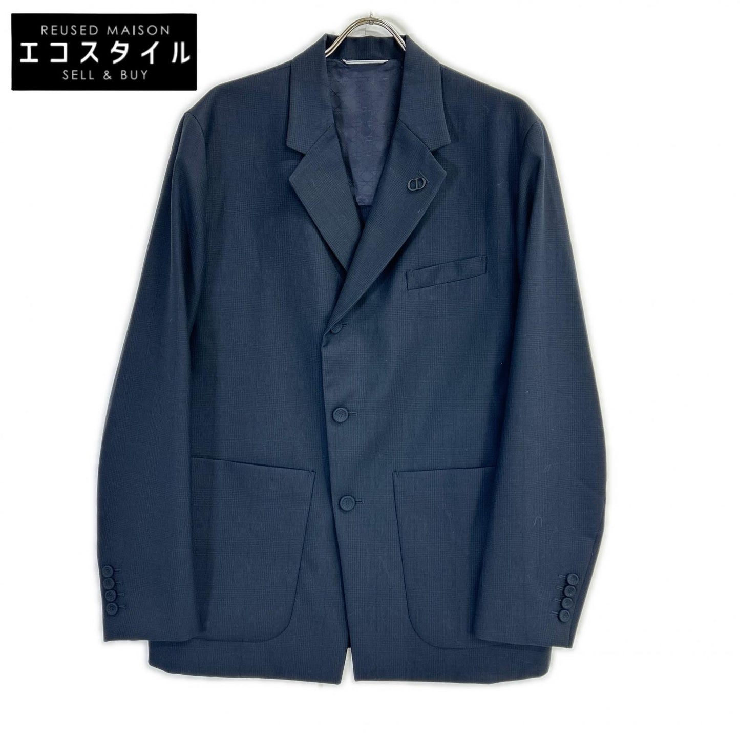 DIOR ディオール 113C278A5465 ネイビー グレンチェック ブローチ付き テーラードジャケット ジャケット