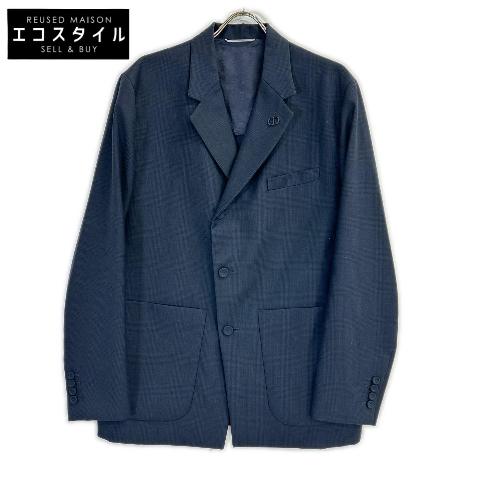 DIOR ディオール 113C278A5465 ネイビー グレンチェック ブローチ付き テーラードジャケット ジャケット