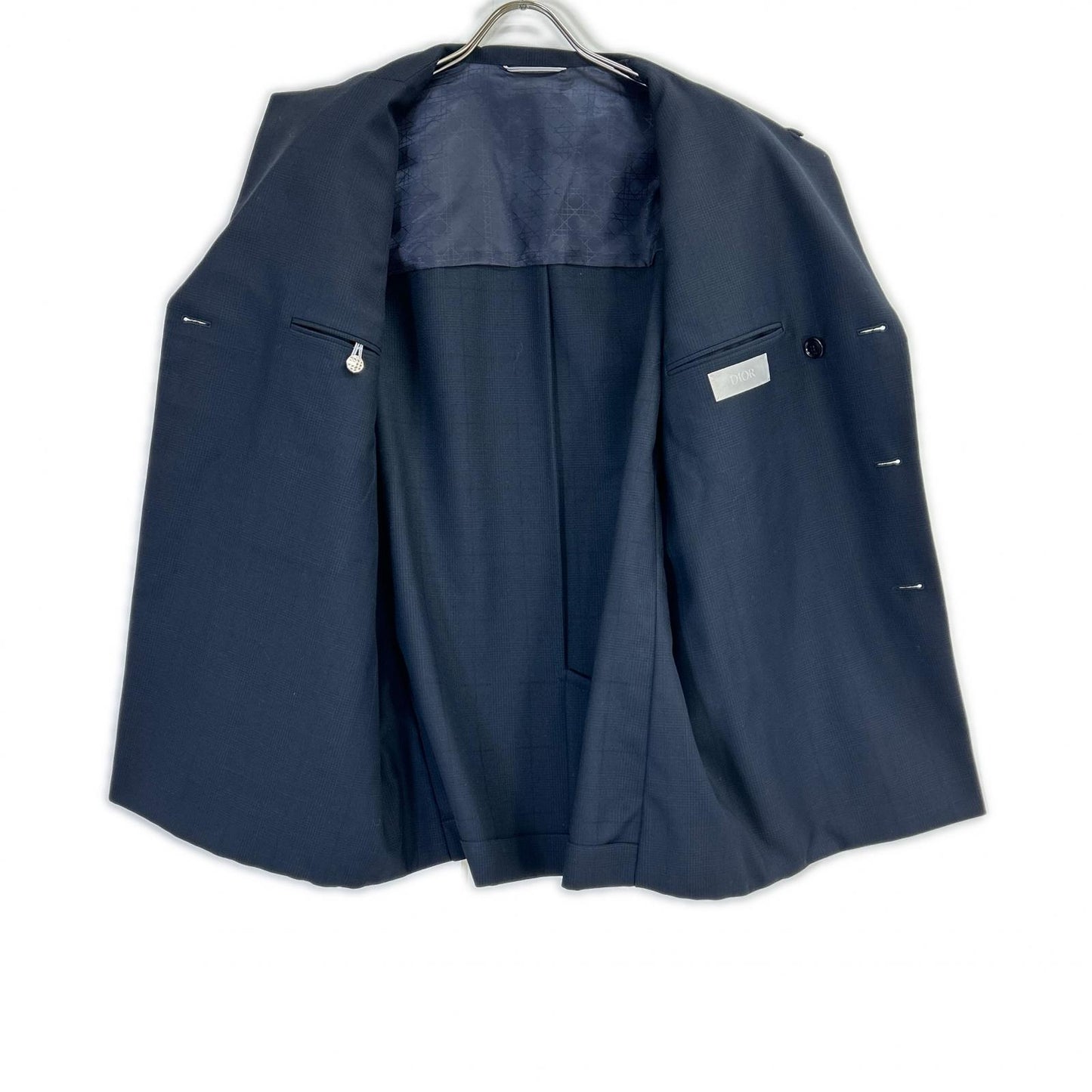 DIOR ディオール 113C278A5465 ネイビー グレンチェック ブローチ付き テーラードジャケット ジャケット