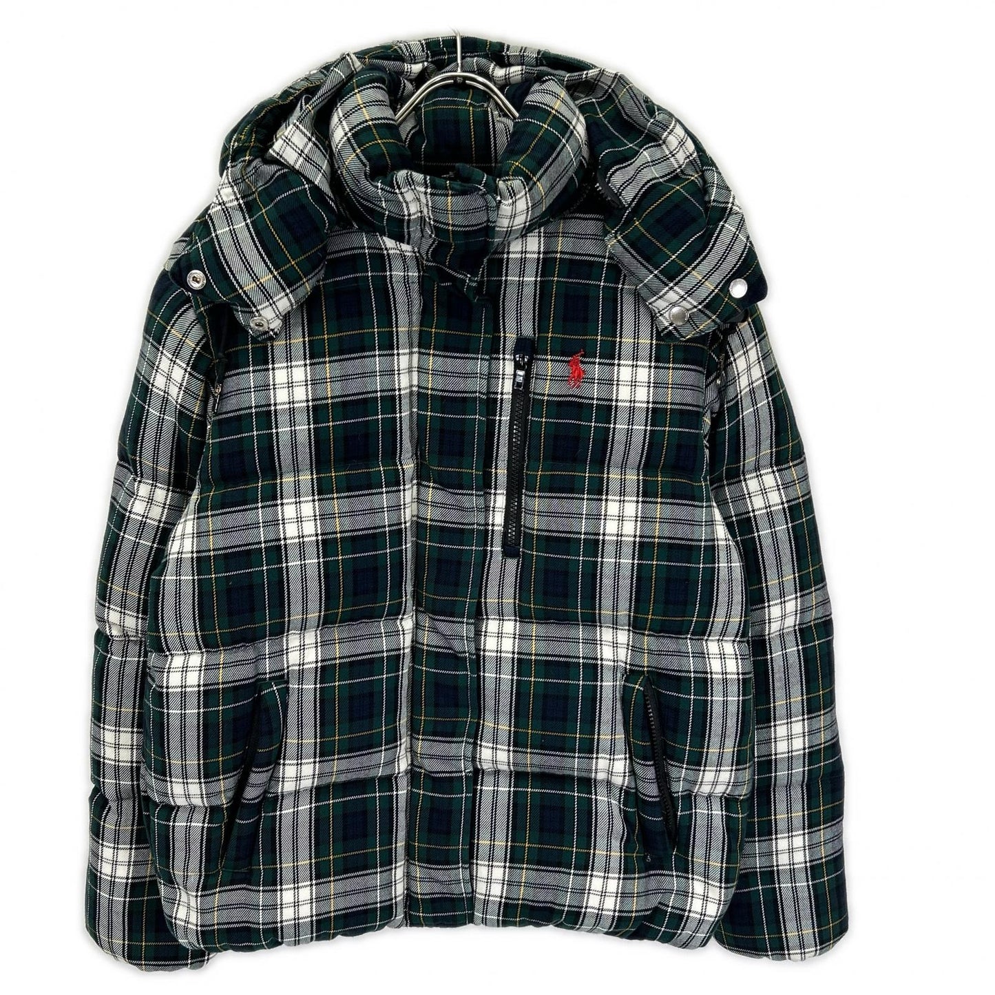 POLObyRalphLauren ポロラルフローレン グリーン チェック柄 フード付き キルテッド ダウンジャケット ジャケット
