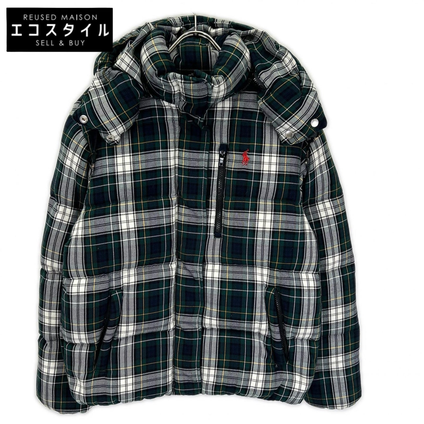 POLObyRalphLauren ポロラルフローレン グリーン チェック柄 フード付き キルテッド ダウンジャケット ジャケット