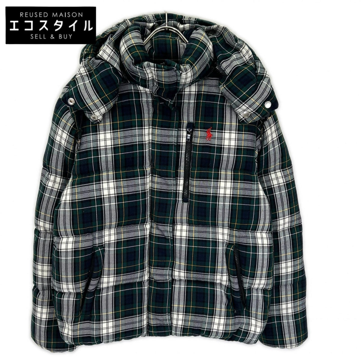 POLObyRalphLauren ポロラルフローレン グリーン チェック柄 フード付き キルテッド ダウンジャケット ジャケット
