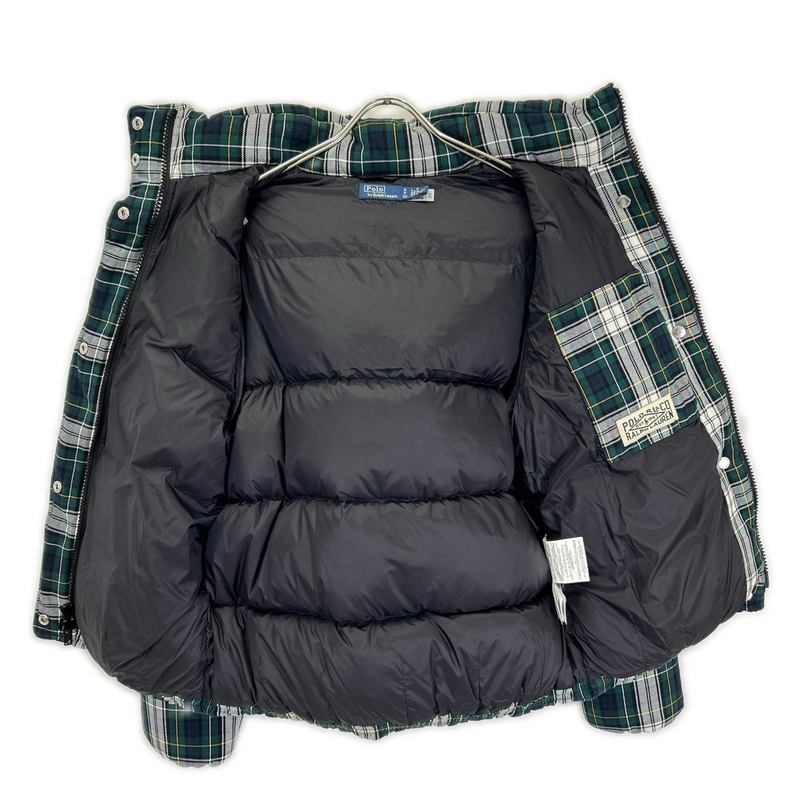 POLObyRalphLauren ポロラルフローレン グリーン チェック柄 フード付き キルテッド ダウンジャケット ジャケット