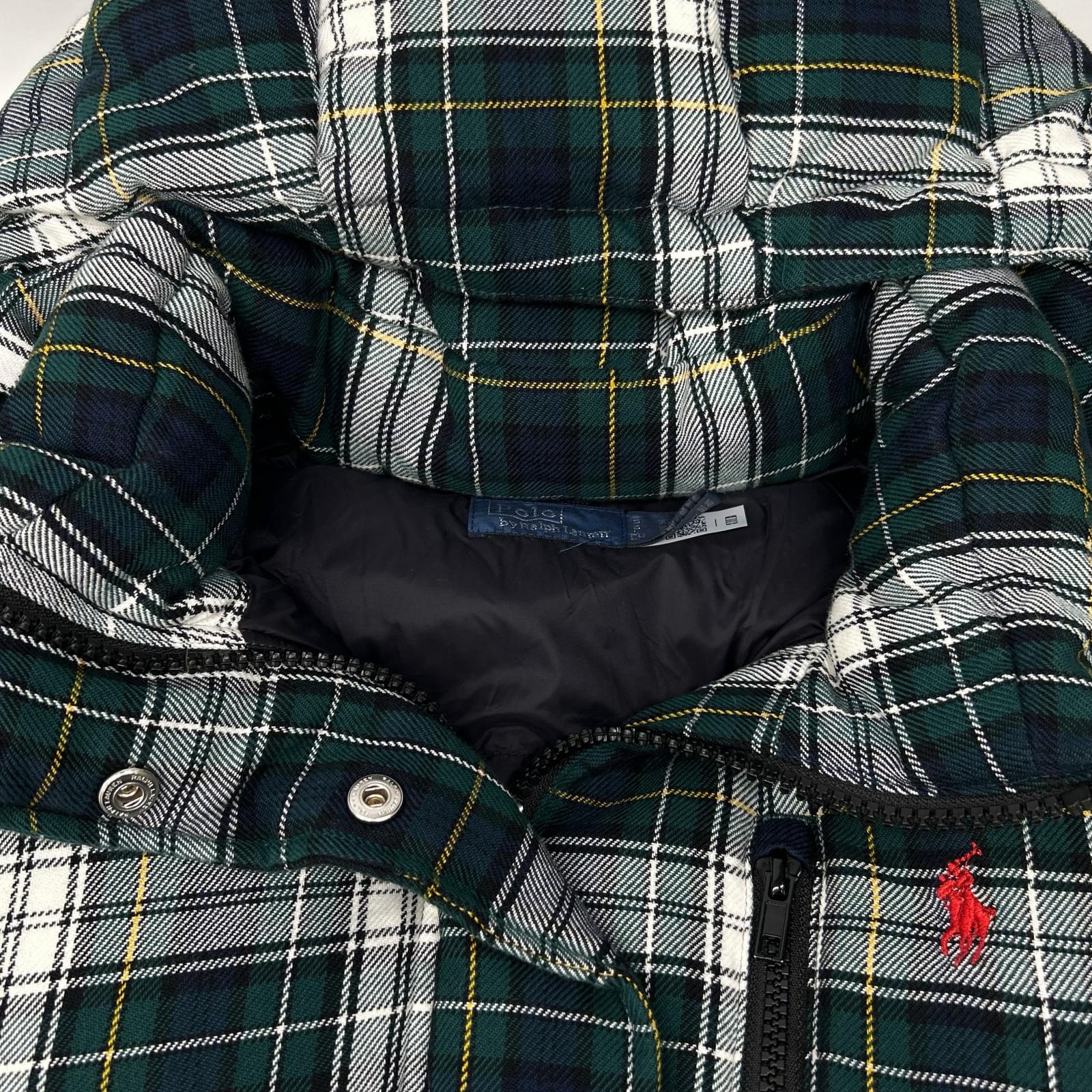 POLObyRalphLauren ポロラルフローレン グリーン チェック柄 フード付き キルテッド ダウンジャケット ジャケット