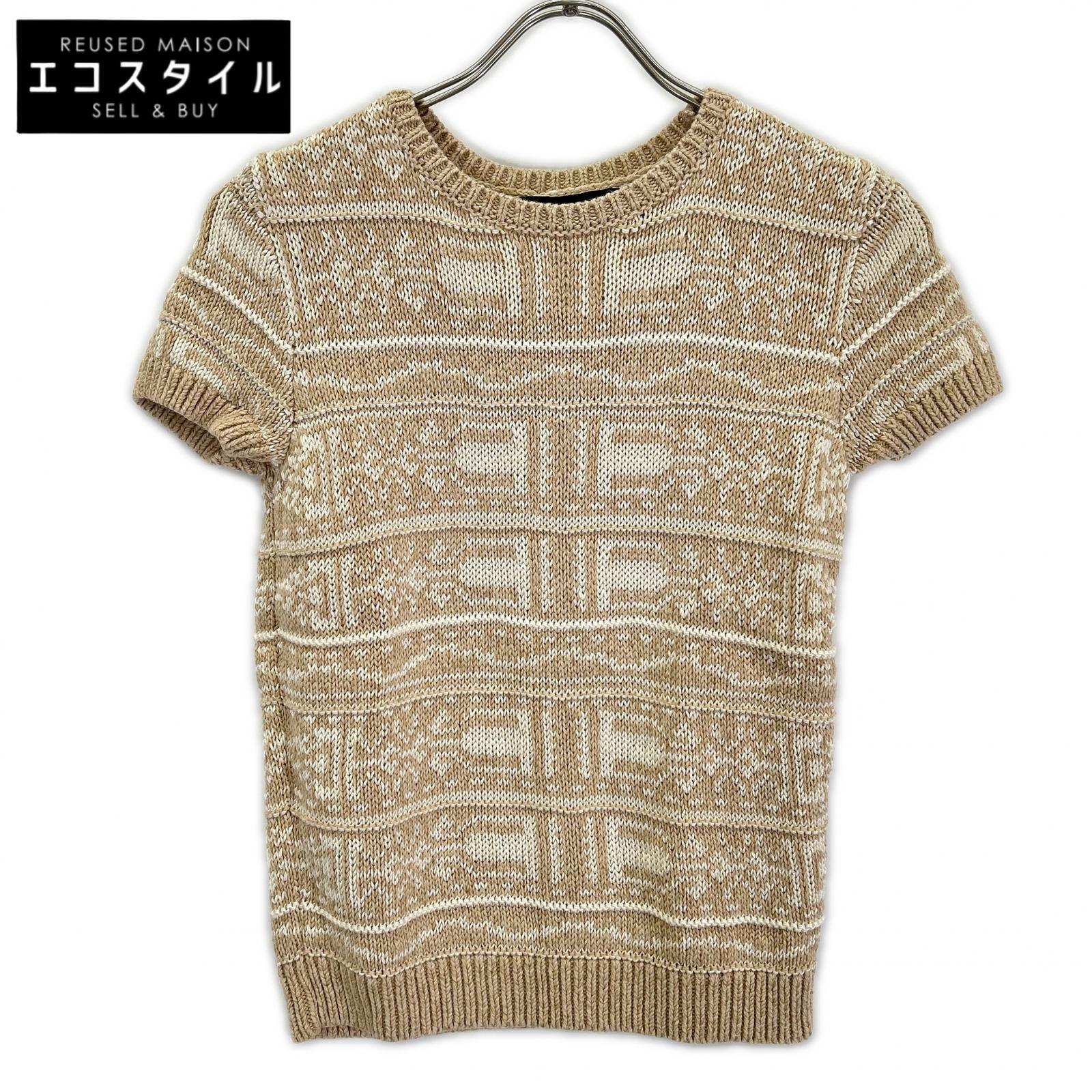LAUREN RALPH LAUREN ローレン ラルフローレン ベージュ リネン×コットン 幾何学模様 ニット トップス