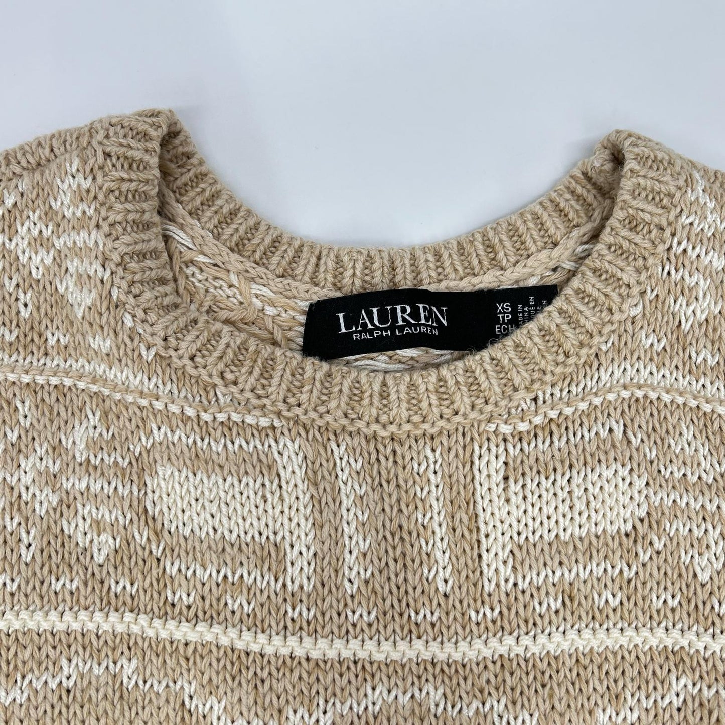 LAUREN RALPH LAUREN ローレン ラルフローレン ベージュ リネン×コットン 幾何学模様 ニット トップス
