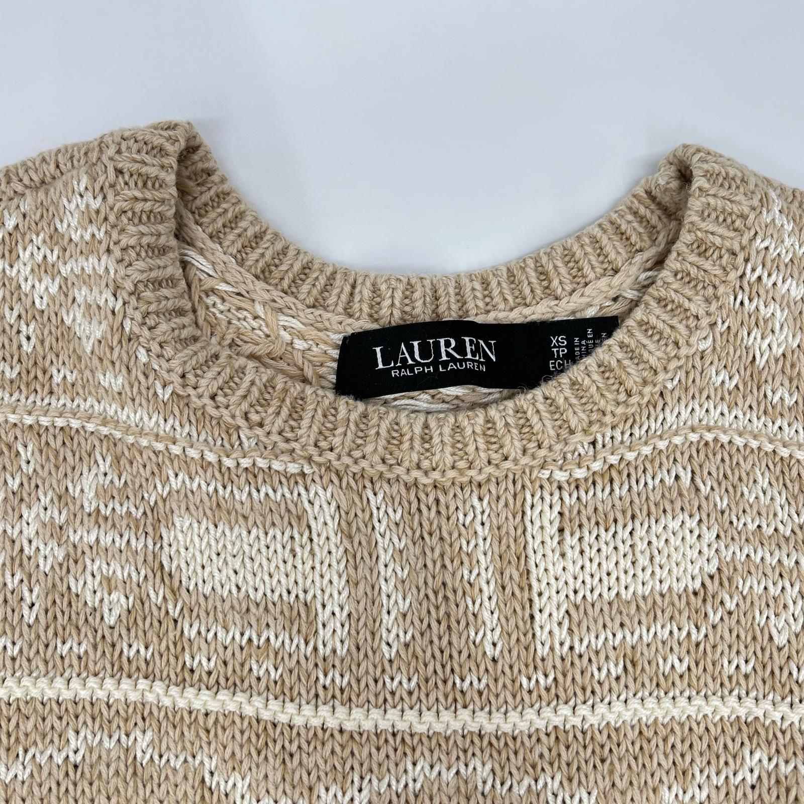 LAUREN RALPH LAUREN ローレン ラルフローレン ベージュ リネン×コットン 幾何学模様 ニット トップス