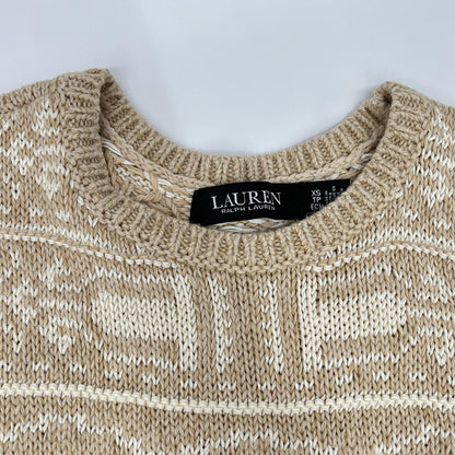 LAUREN RALPH LAUREN ローレン ラルフローレン ベージュ リネン×コットン 幾何学模様 ニット トップス