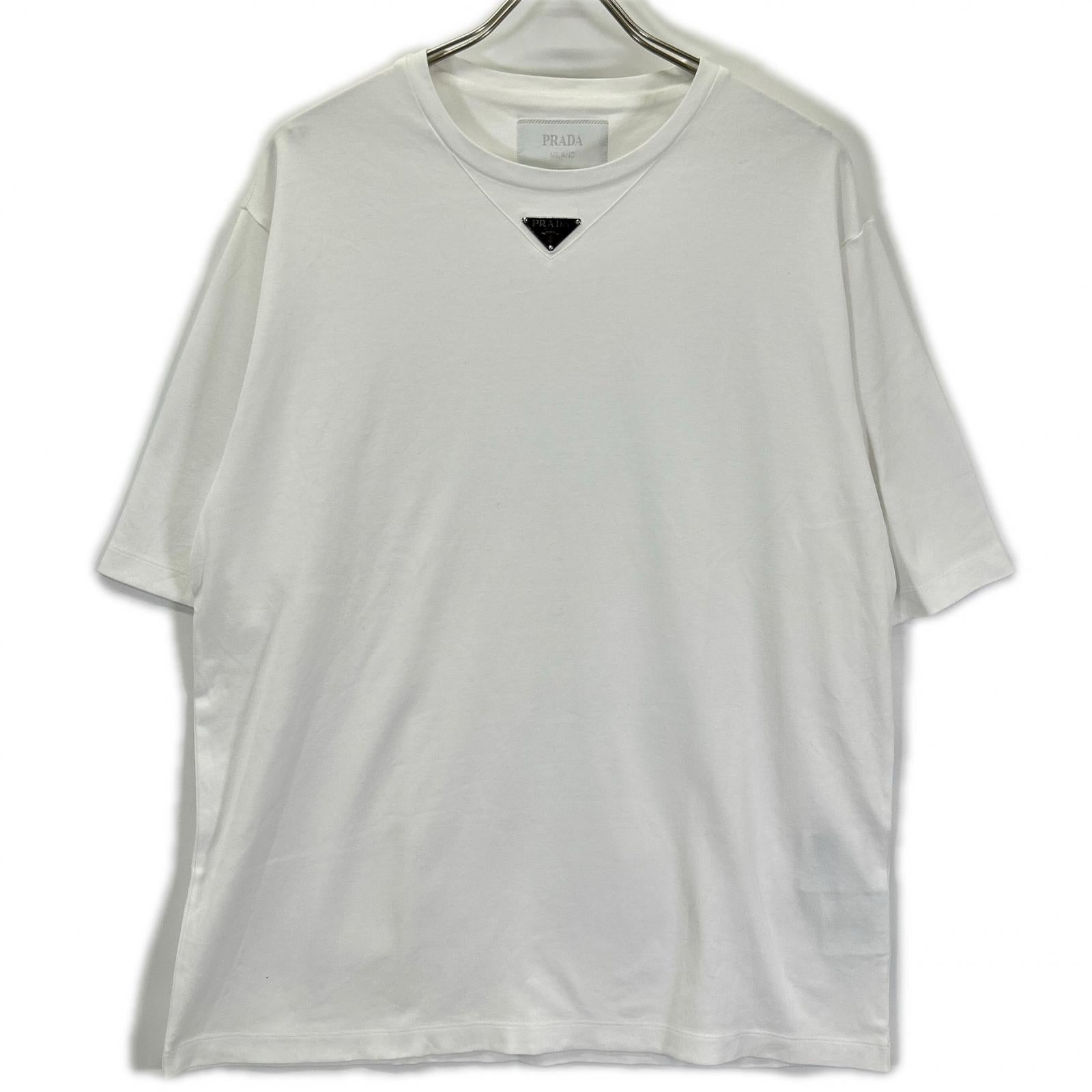 PRADA プラダ UJN861 ホワイト ロゴプレート付き Tシャツ トップス