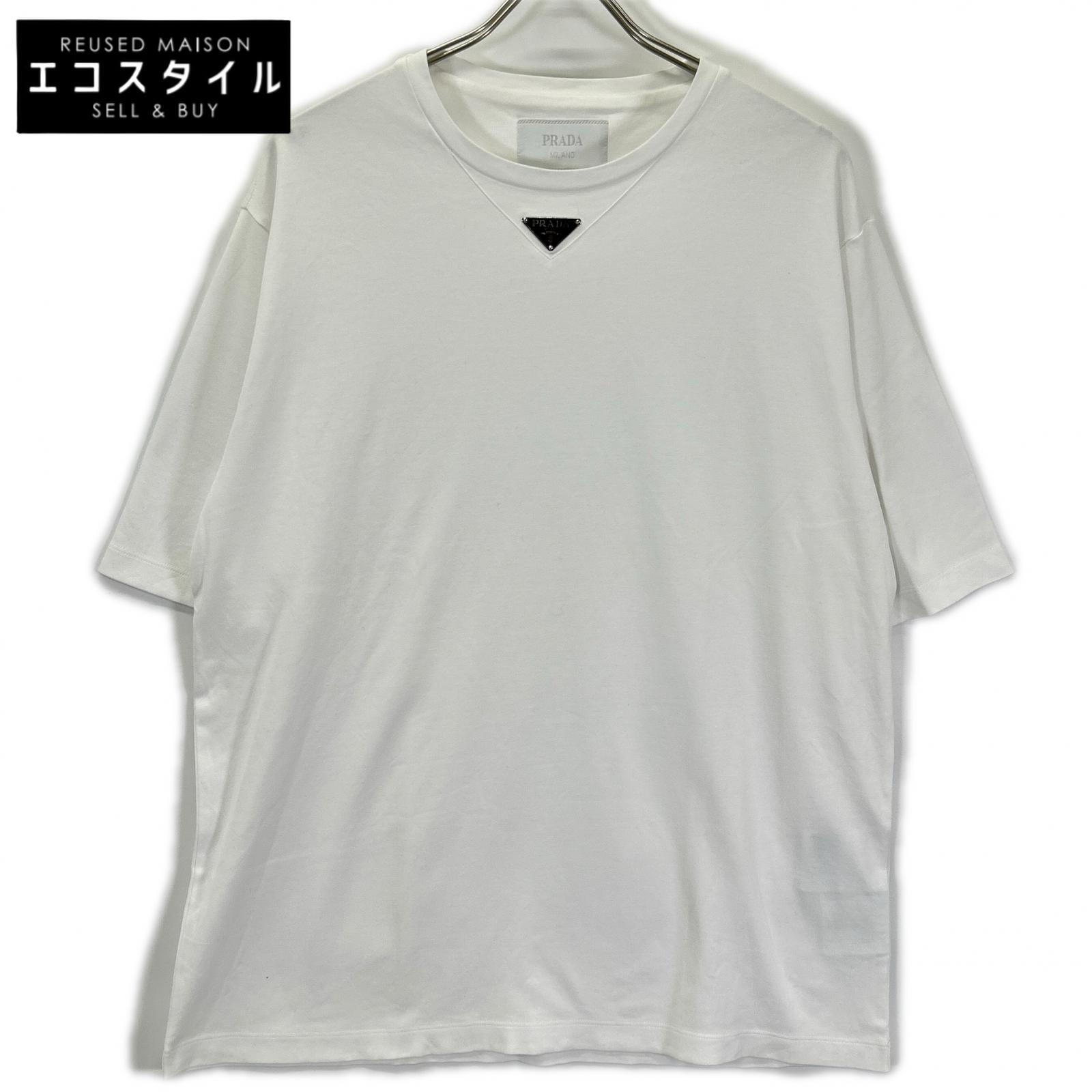 PRADA プラダ UJN861 ホワイト ロゴプレート付き Tシャツ トップス
