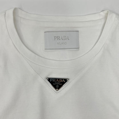 PRADA プラダ UJN861 ホワイト ロゴプレート付き Tシャツ トップス