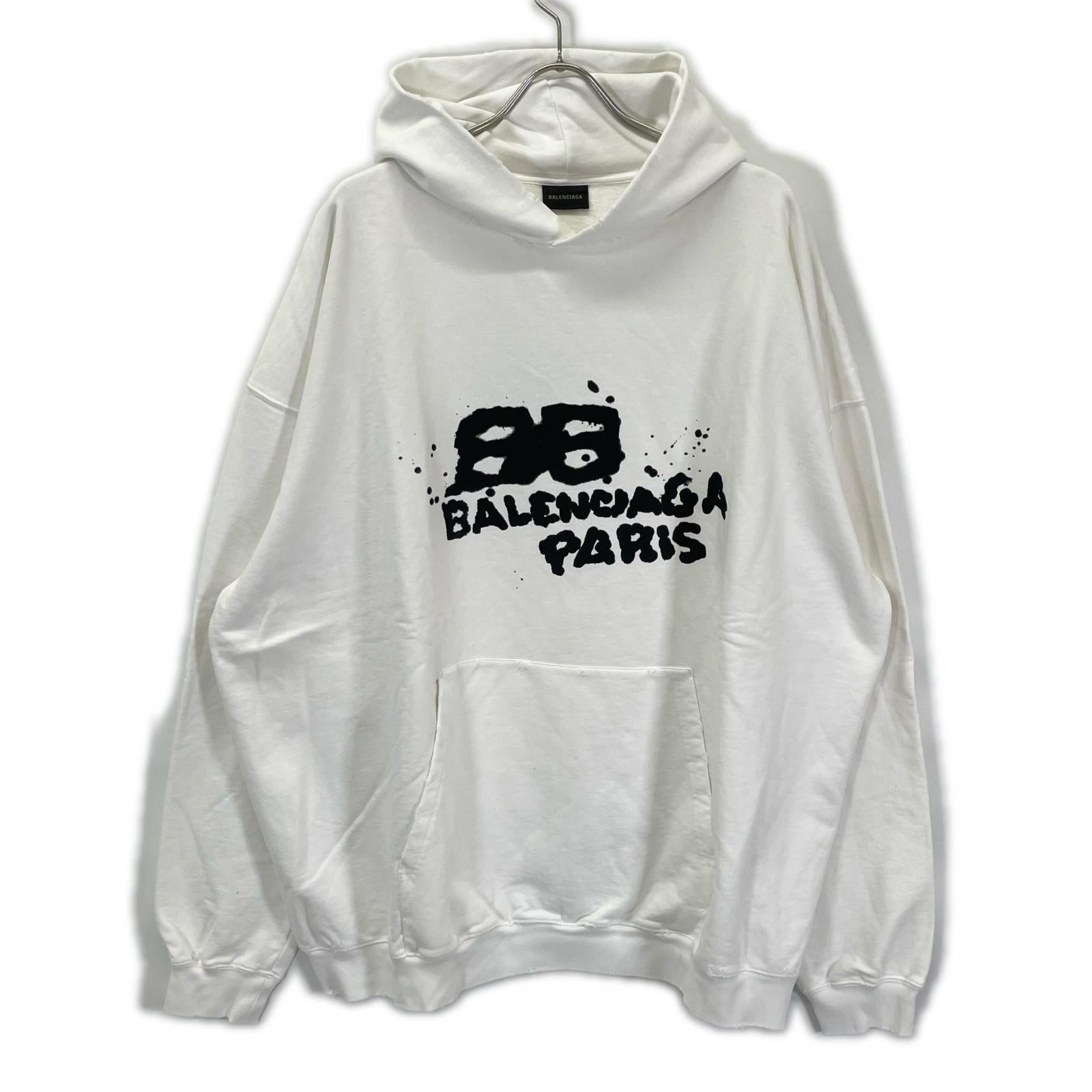 BALENCIAGA バレンシアガ ホワイト×ブラック BB ICON フーディー トップス
