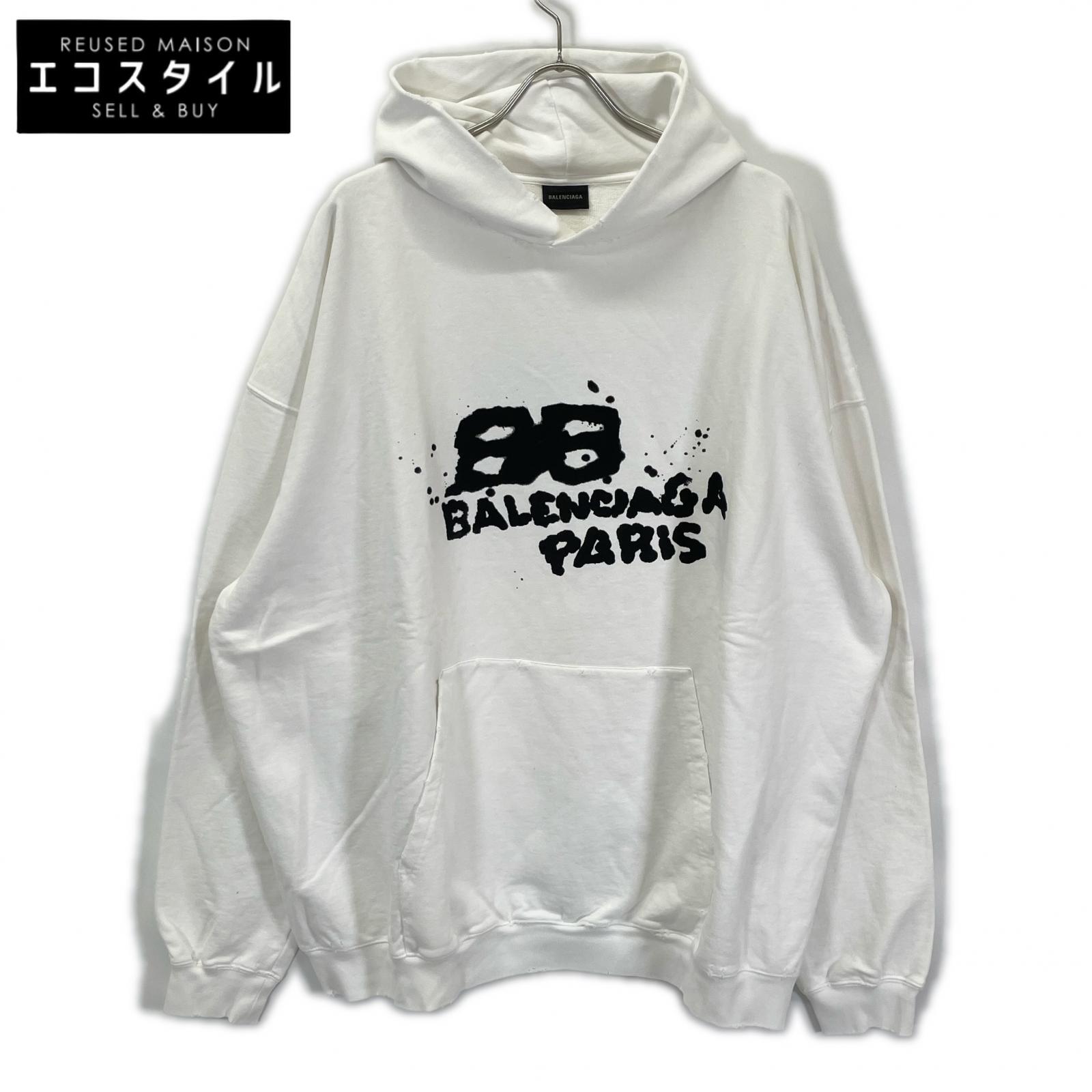 BALENCIAGA バレンシアガ ホワイト×ブラック BB ICON フーディー トップス