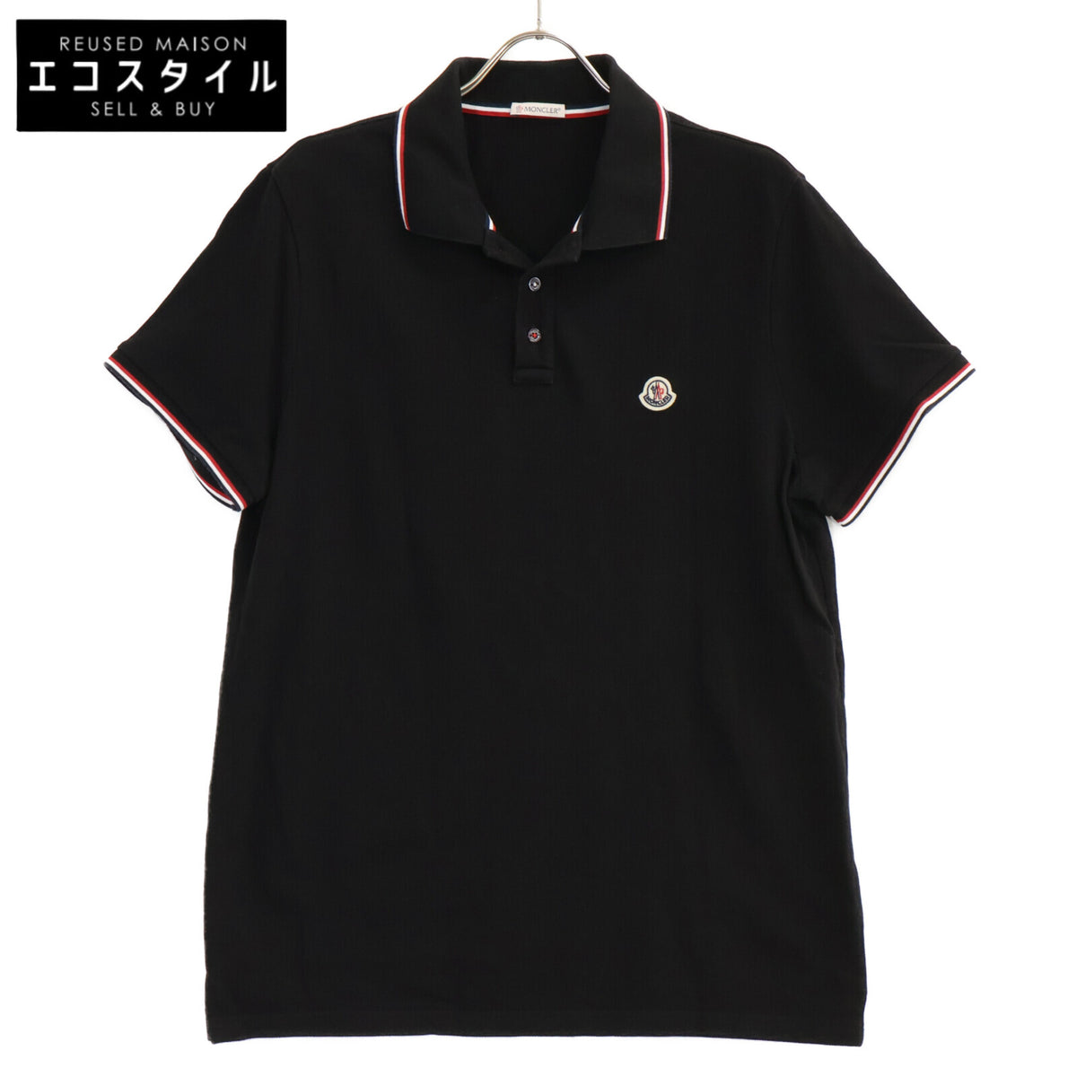 MONCLER モンクレール 23年製 ブラック ロゴワッペン コットン ポロシャツ トップス