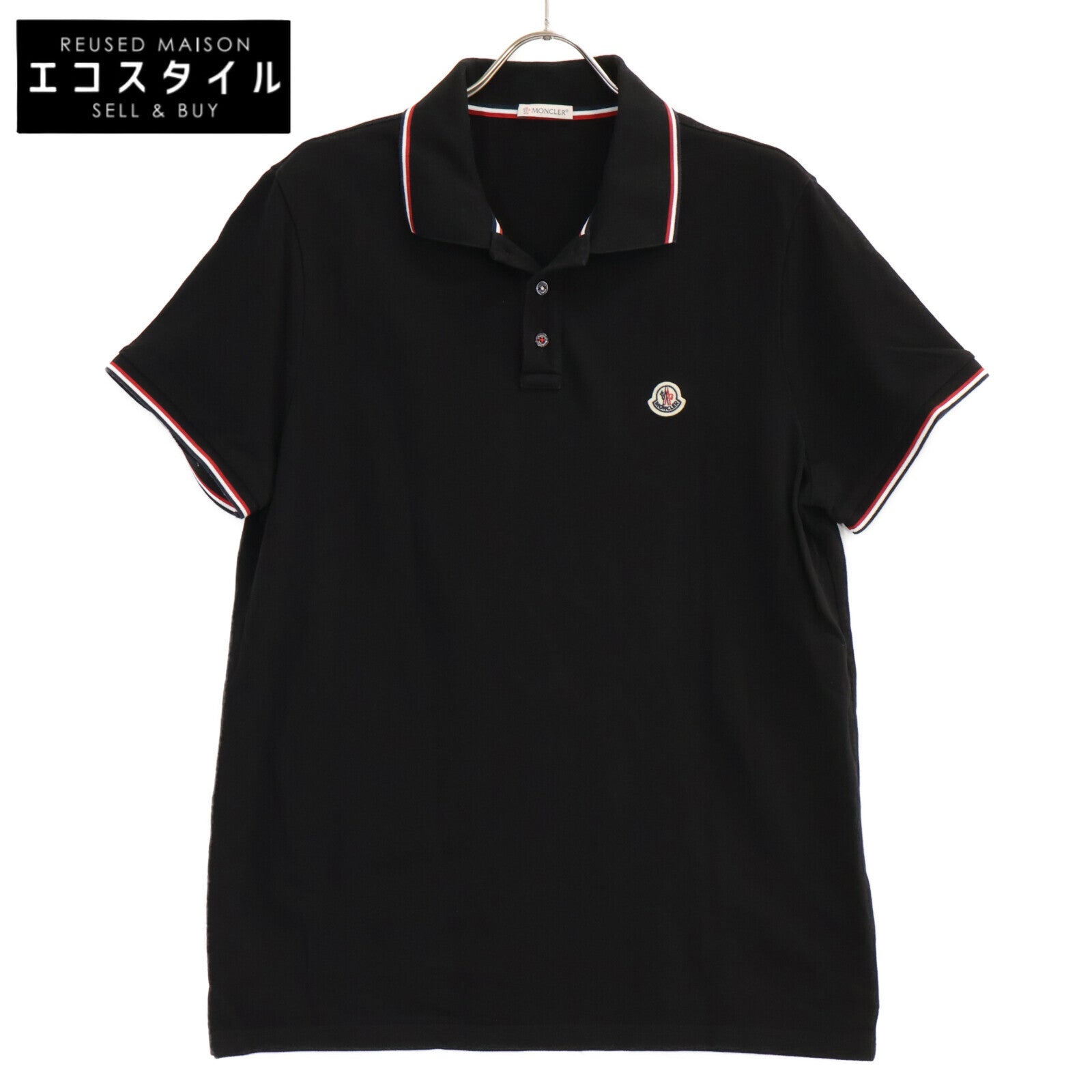 MONCLER モンクレール 23年製 ブラック ロゴワッペン コットン ポロシャツ トップス