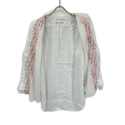 COMMEdesGARCONS SHIRT コムデギャルソンシャツ S10056 ホワイト リネン ピンク刺繍デザイン 半袖シャツ トップス