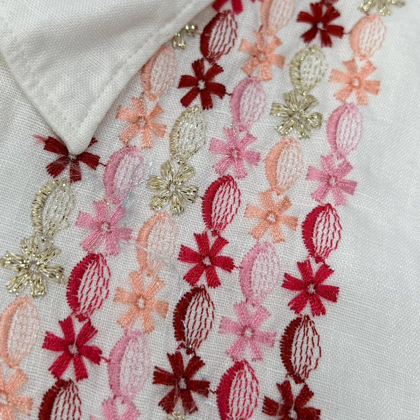 COMMEdesGARCONS SHIRT コムデギャルソンシャツ S10056 ホワイト リネン ピンク刺繍デザイン 半袖シャツ トップス