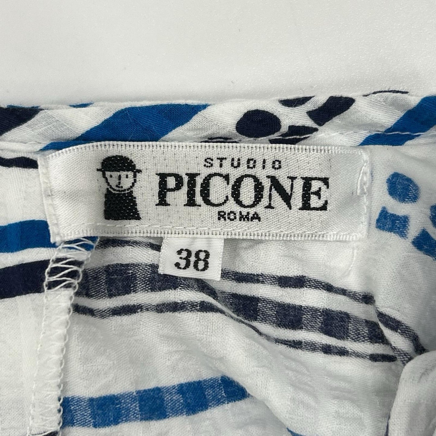 PICONE ピッコーネ ブルー 幾何学模様 フロントポケット ワンピース ワンピース