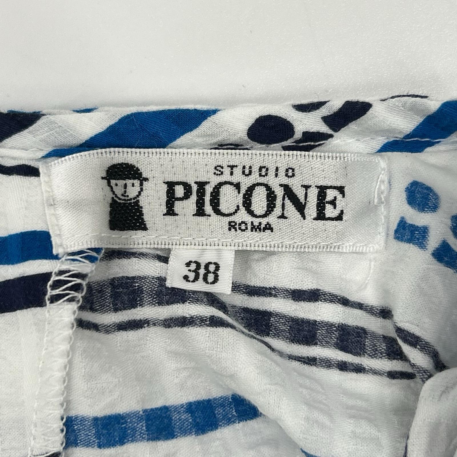 PICONE ピッコーネ ブルー 幾何学模様 フロントポケット ワンピース ワンピース