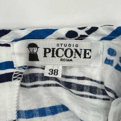 PICONE ピッコーネ ブルー 幾何学模様 フロントポケット ワンピース ワンピース